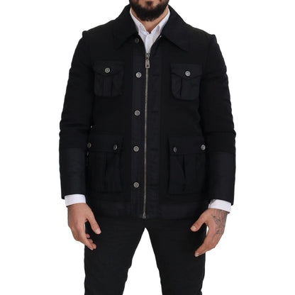 Dolce & Gabbana Black Wool Collared Full Zip Jacket Dolce & Gabbana