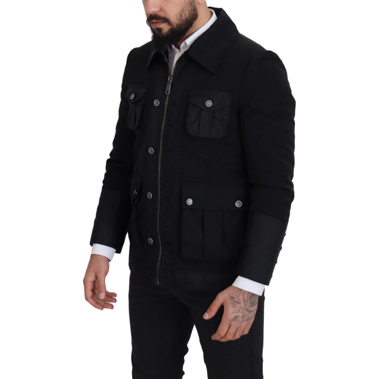 Dolce & Gabbana Black Wool Collared Full Zip Jacket Dolce & Gabbana