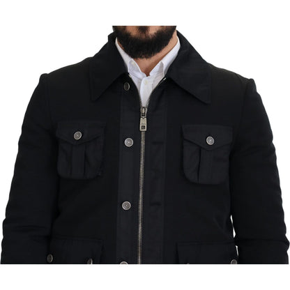 Dolce & Gabbana Black Wool Collared Full Zip Jacket Dolce & Gabbana