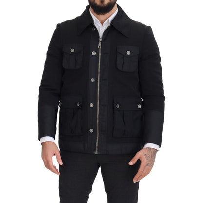 Dolce & Gabbana Black Wool Collared Full Zip Jacket Dolce & Gabbana