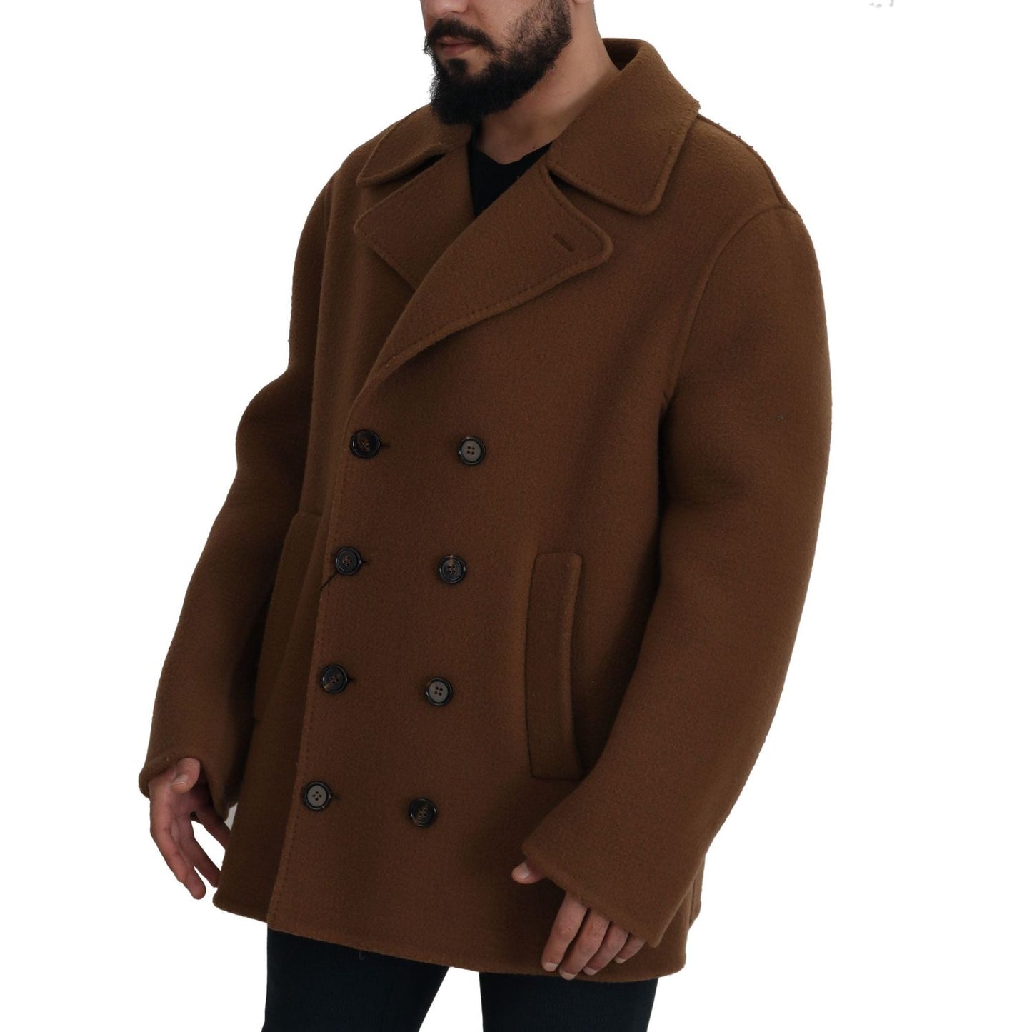 Dolce & Gabbana Brown Nylon Double Breasted Coat Jacket