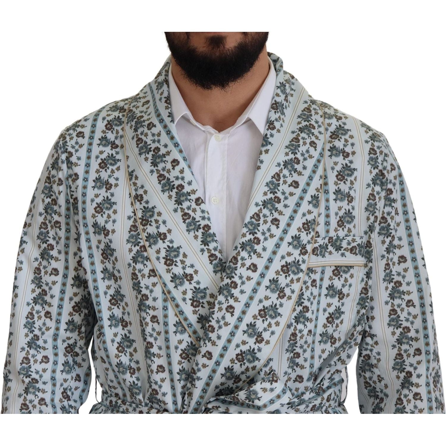 Dolce & Gabbana Blue Floral Cotton Robe Coat Jacket