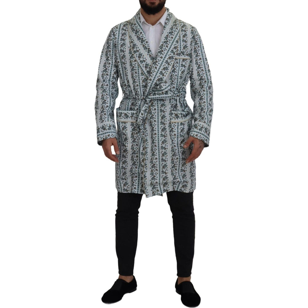 Dolce & Gabbana Blue Floral Cotton Robe Coat Jacket