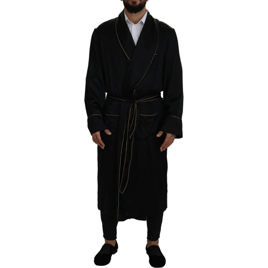Dolce & Gabbana Black 100% Silk Robe Coat Wrap Jacket