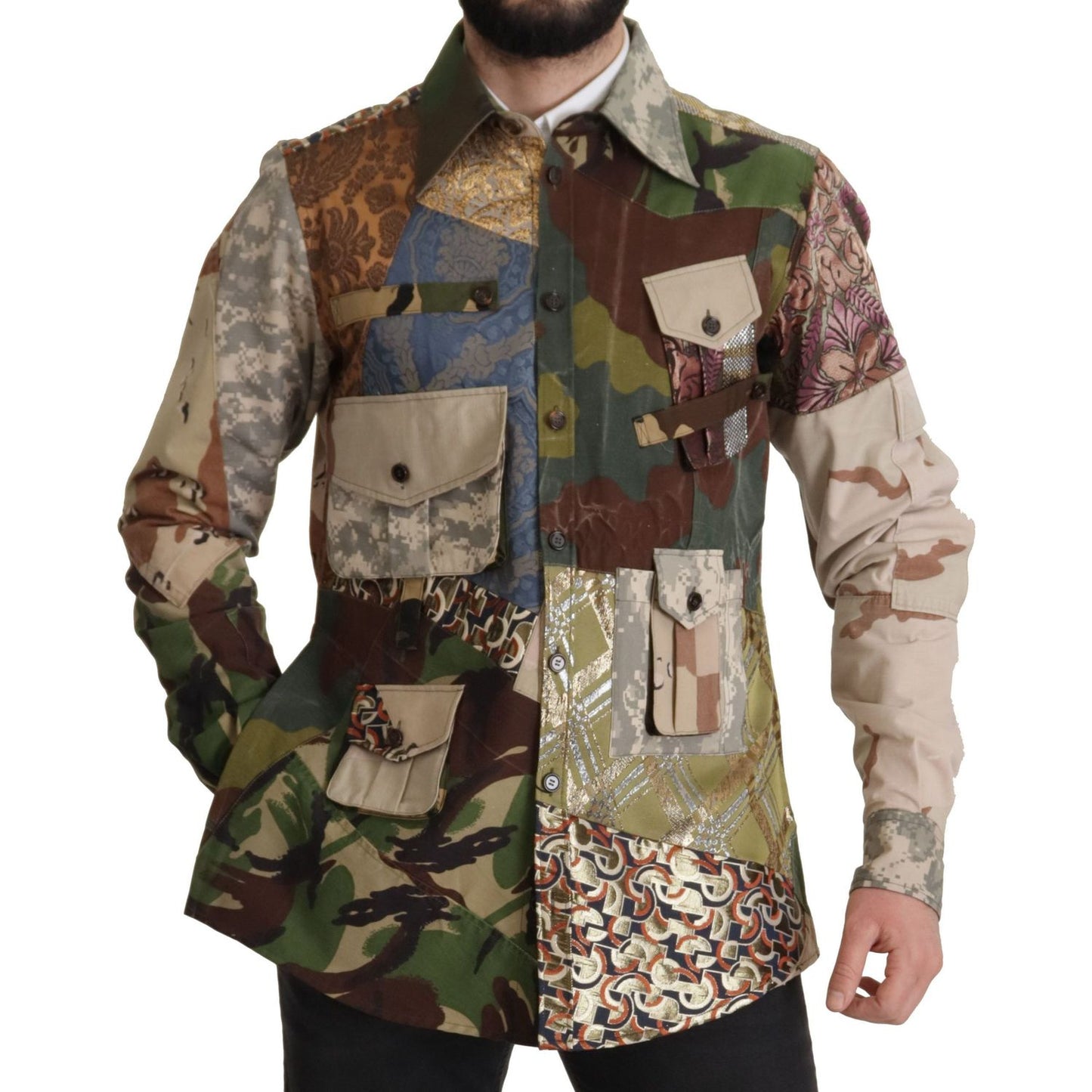 Dolce & Gabbana Multicolor Button Down Patchwork Shirt