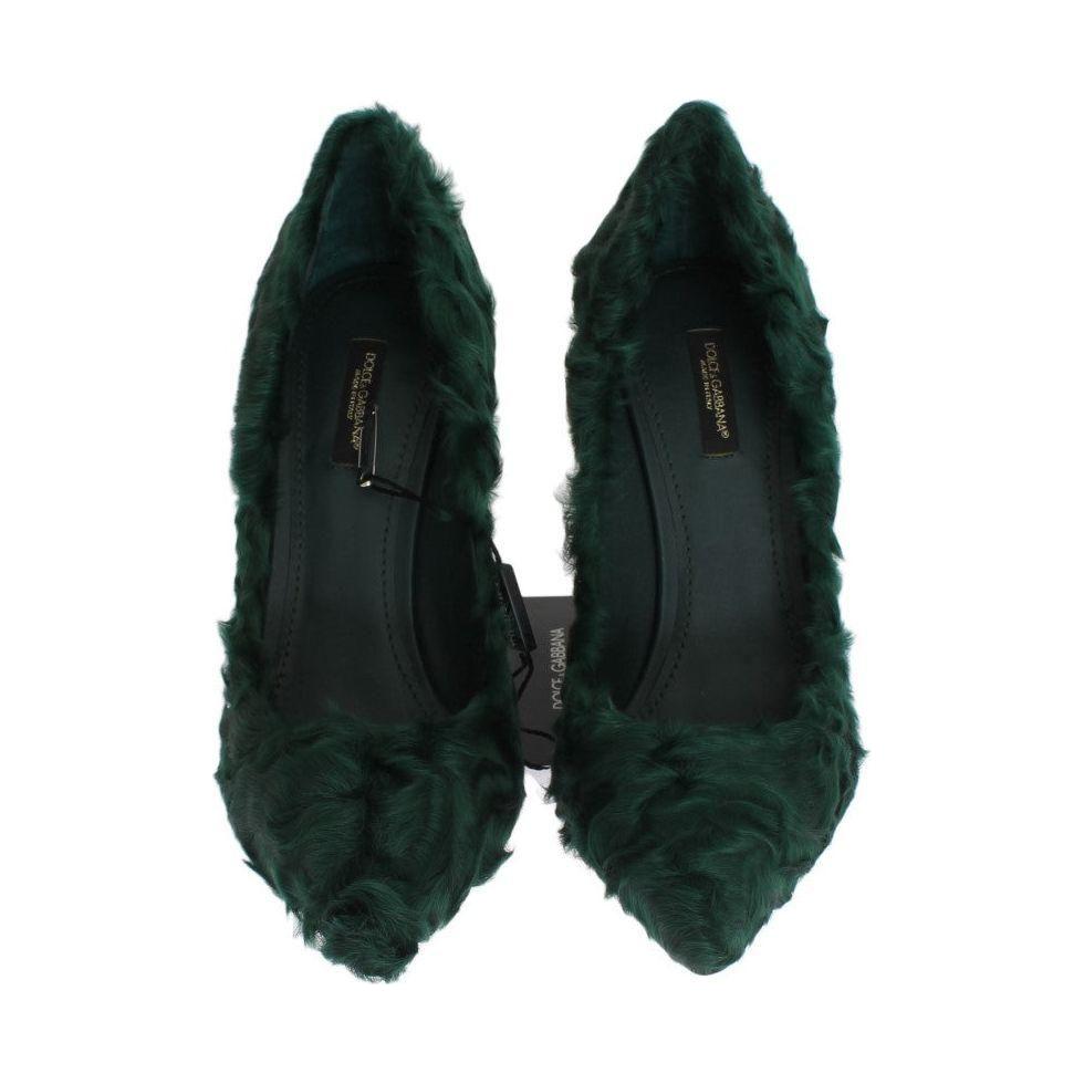 Dolce & Gabbana Green Xiangao Lamb Fur Leather Pumps