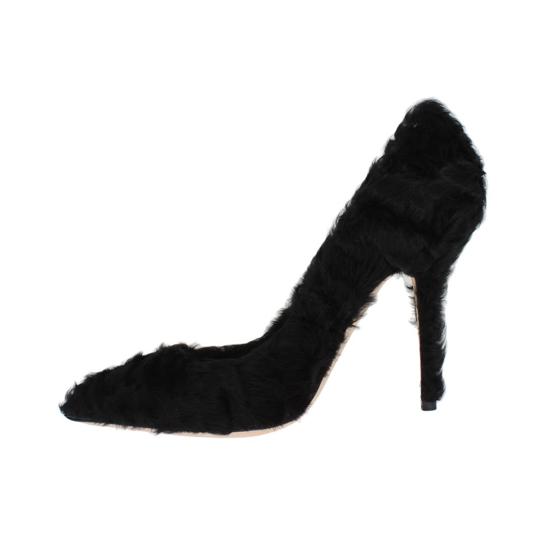 Dolce & Gabbana Black Xiangao Lamb Fur Leather Pumps