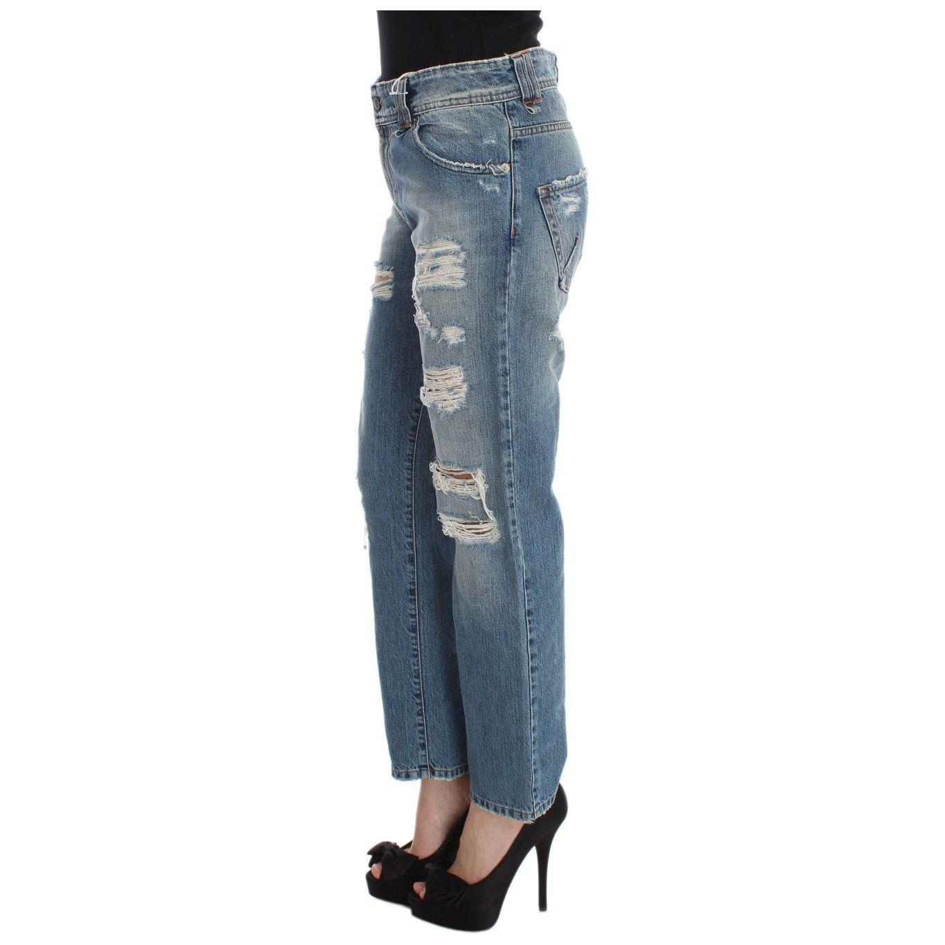 John Galliano Blue Wash Cotton Boyfriend Fit Cropped Jeans