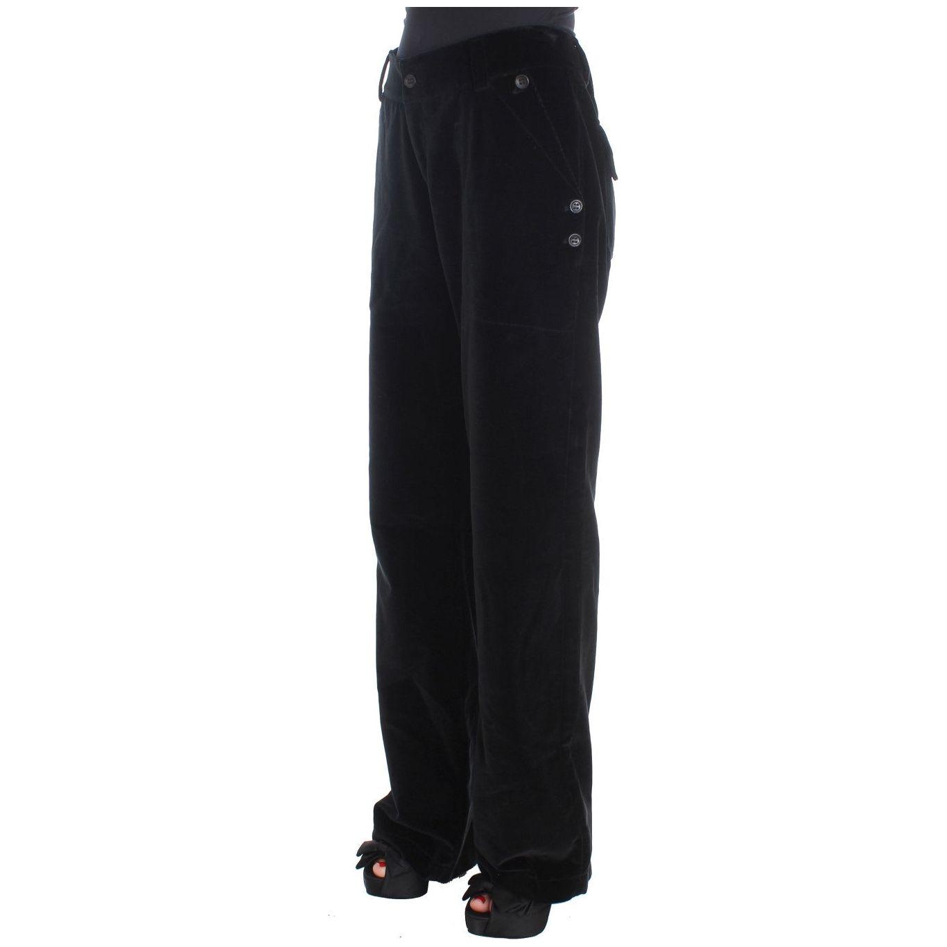 Ermanno Scervino Black Velvet Cotton Straight Legs Pants Jeans & Pants