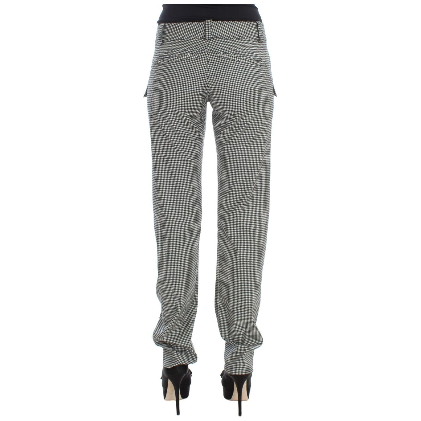 Ermanno Scervino Black White Checkered Cotton Casual Pants Jeans & Pants