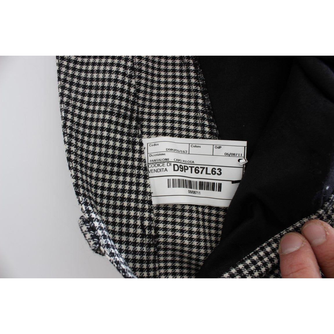 Ermanno Scervino Black White Checkered Cotton Casual Pants Jeans & Pants