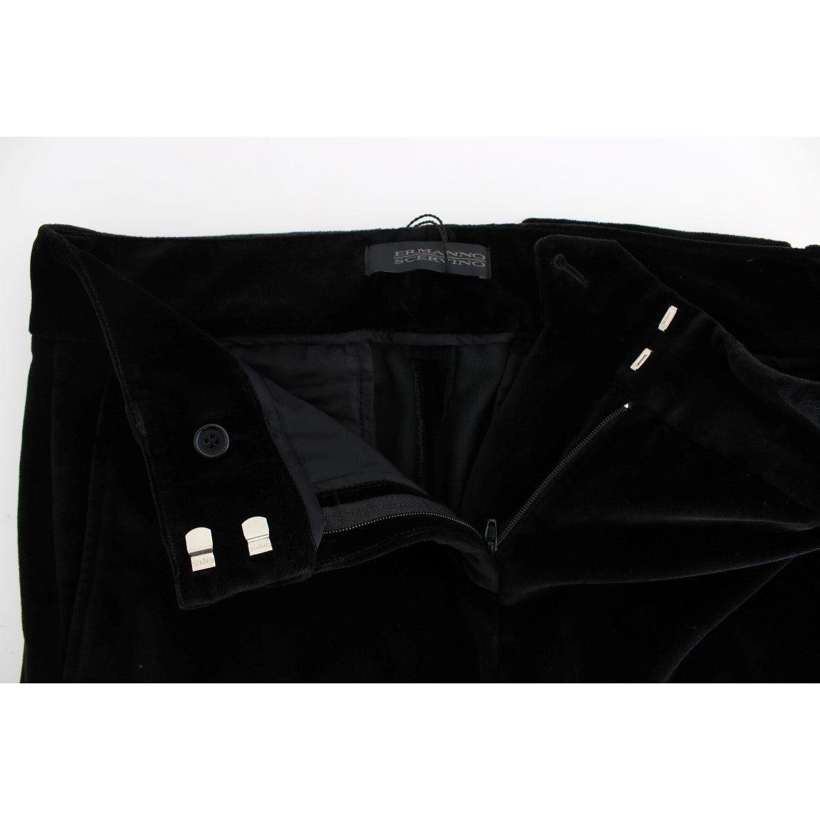 Ermanno Scervino Black Velvet Cotton Straight Legs Pants Jeans & Pants
