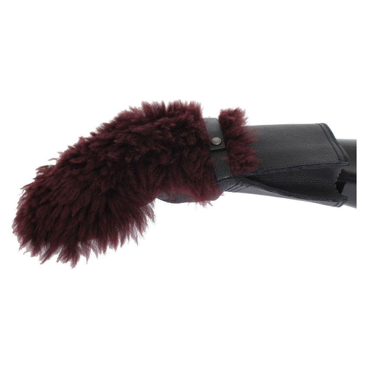 Dolce & Gabbana Black Leather Bordeaux Shearling Gloves LB107-3