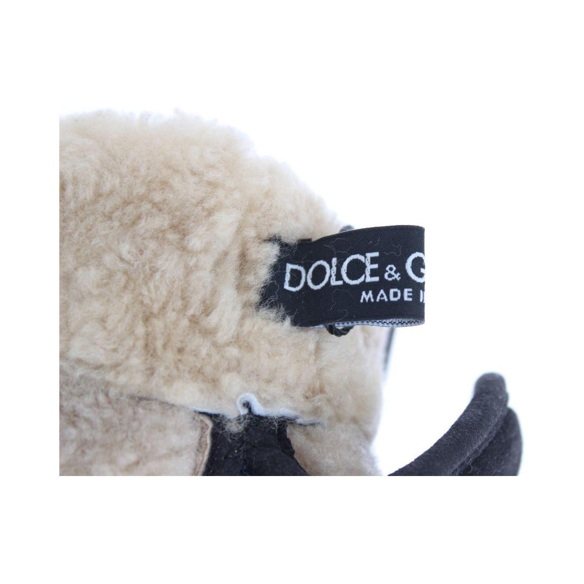 Dolce & Gabbana Gray Wool Shearling Studded Blue Leopard Gloves LB132-1
