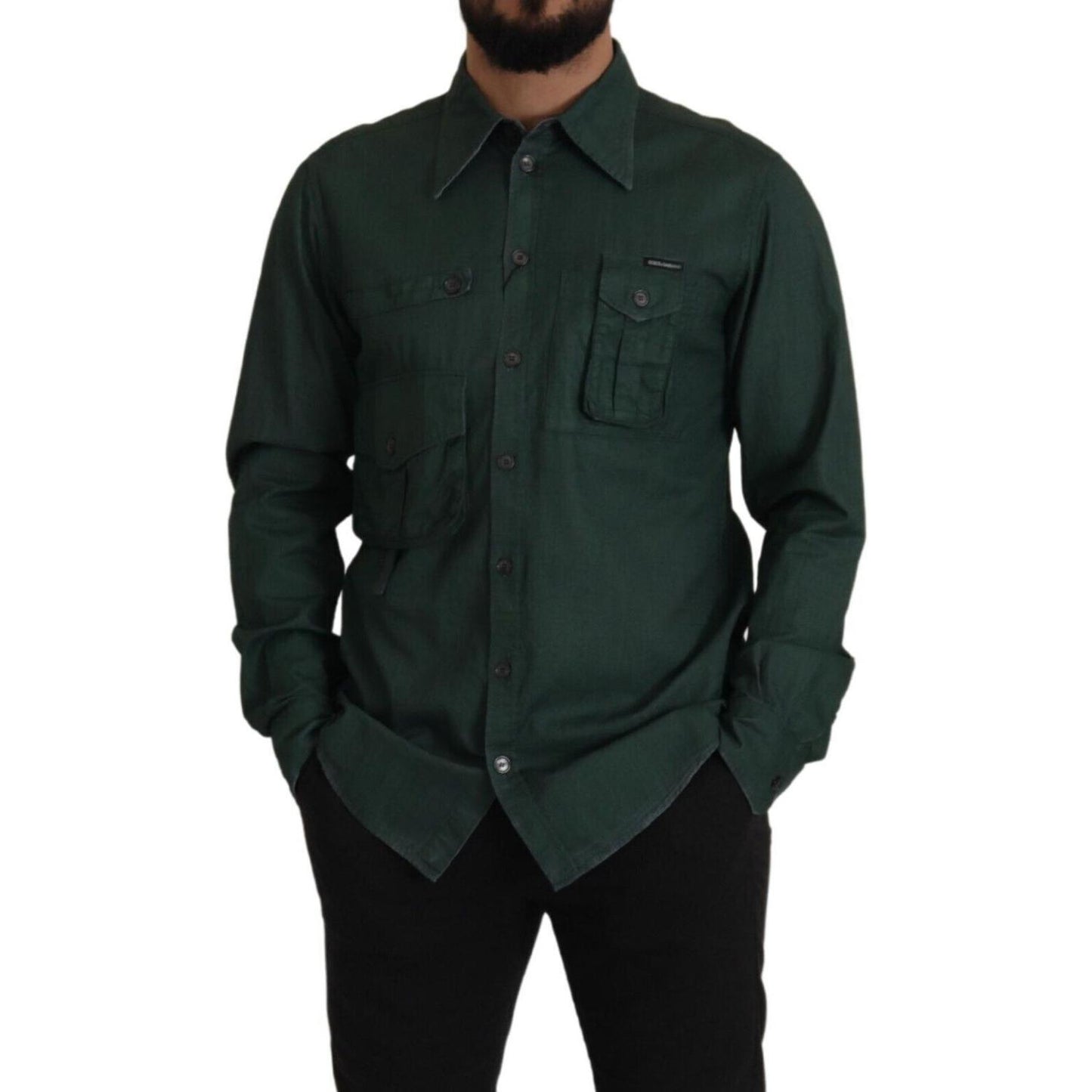 Dolce & Gabbana Dark Green Button Down Long Sleeves Shirt