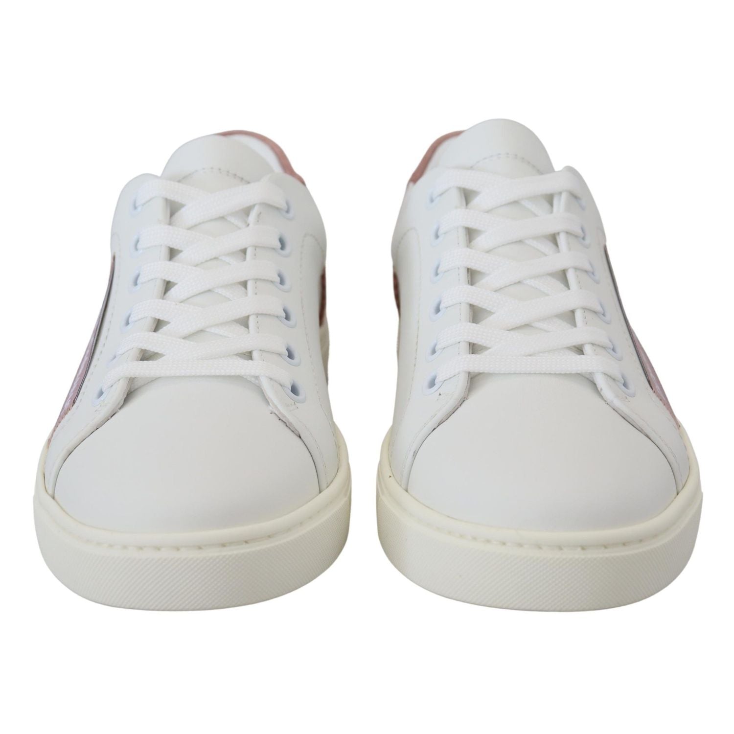 Dolce & Gabbana White Pink Leather Low Top Sneakers Shoes