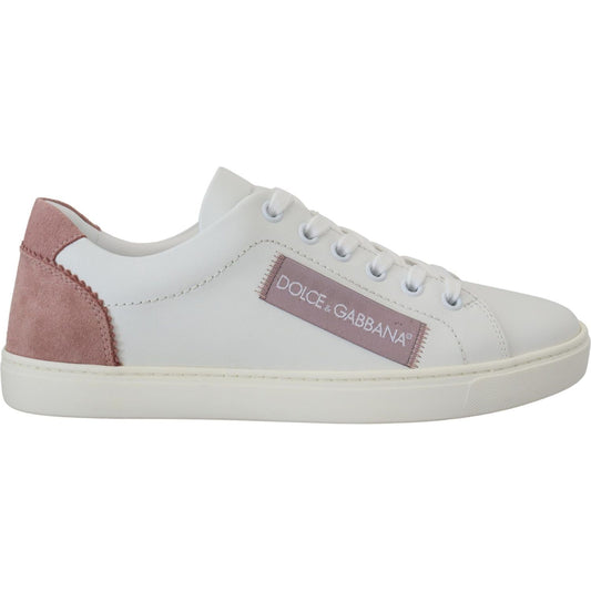Dolce & Gabbana White Pink Leather Low Top Sneakers Shoes LA10057- 35.5