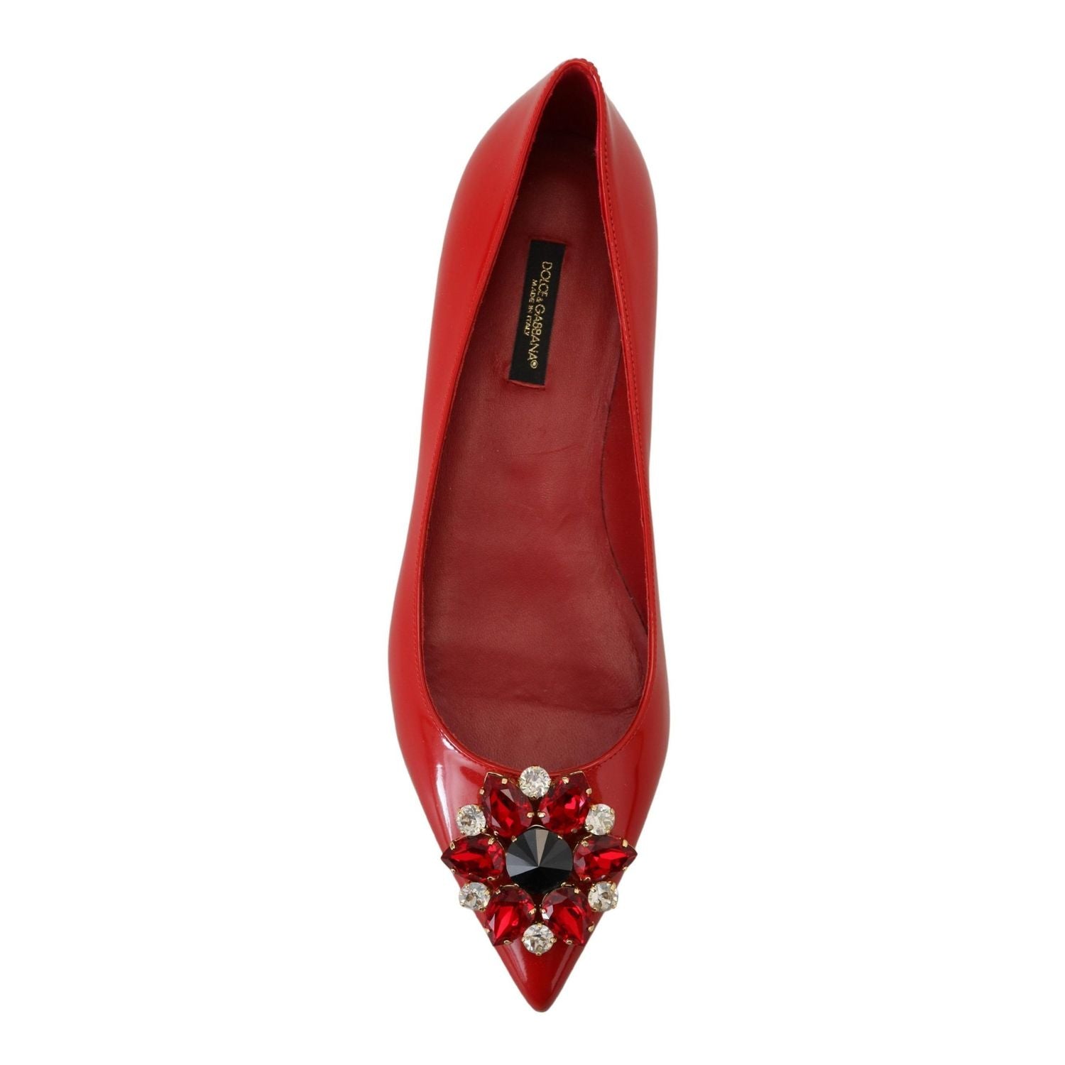 Dolce & Gabbana Red Leather Crystals Loafers Flats Shoes