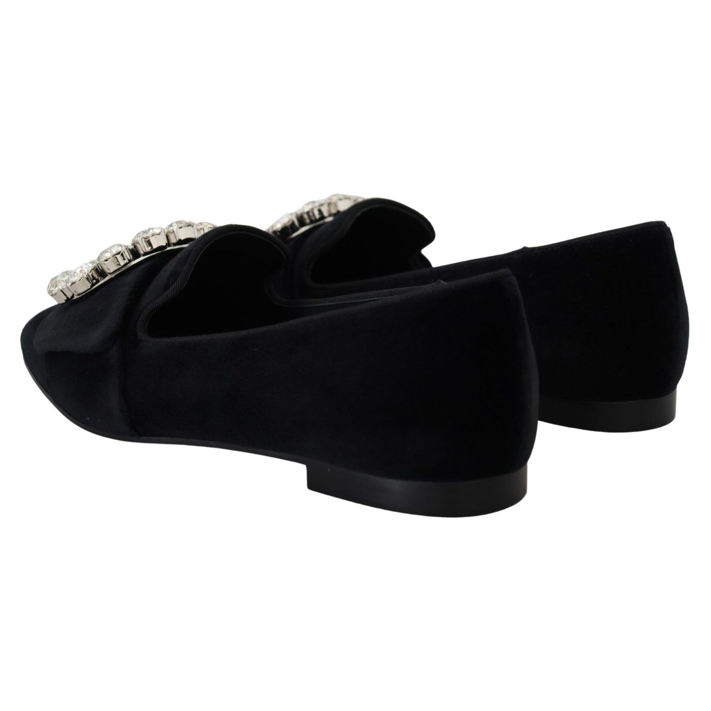 Dolce & Gabbana Black Velvet Crystals Loafers Flats Shoes