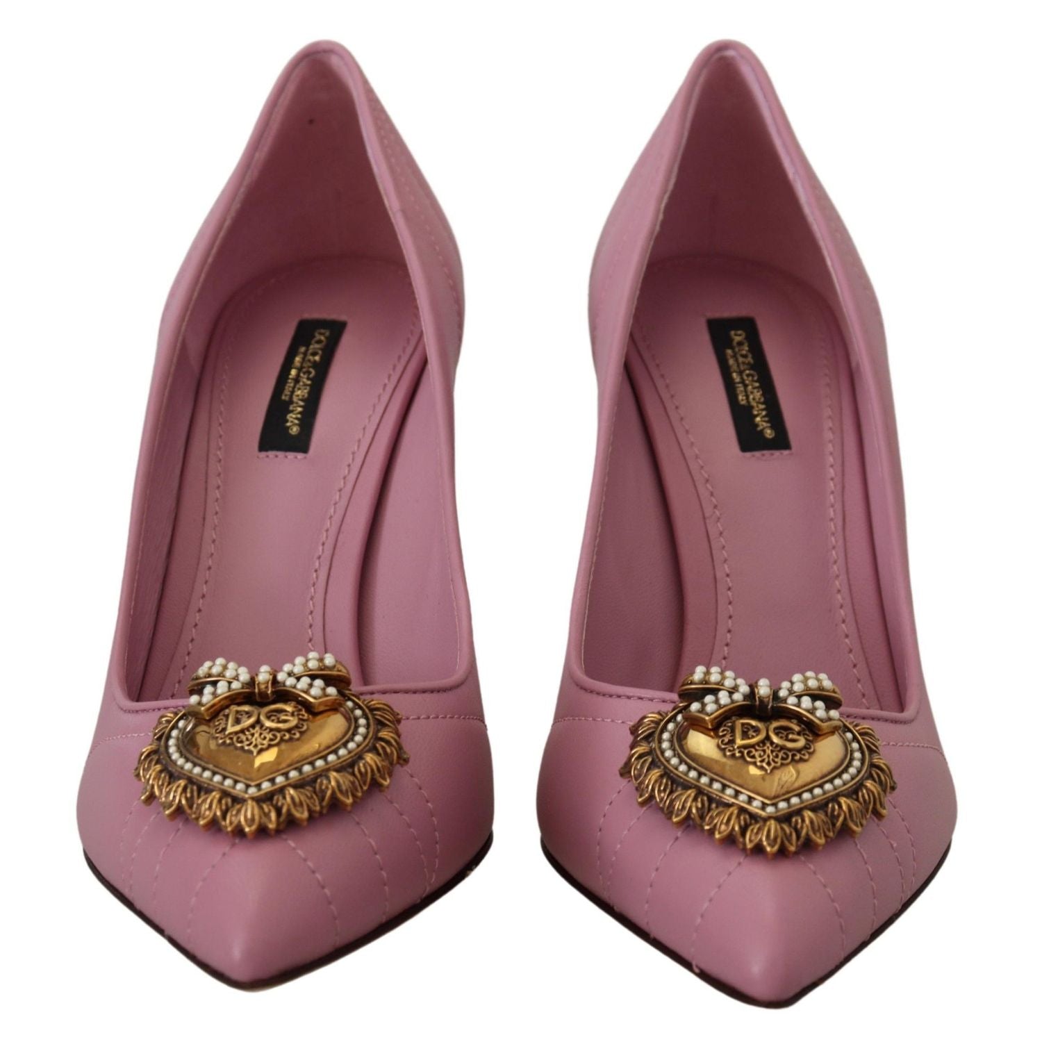 Dolce & Gabbana Pink Leather Heart DEVOTION Heels Pumps Shoes