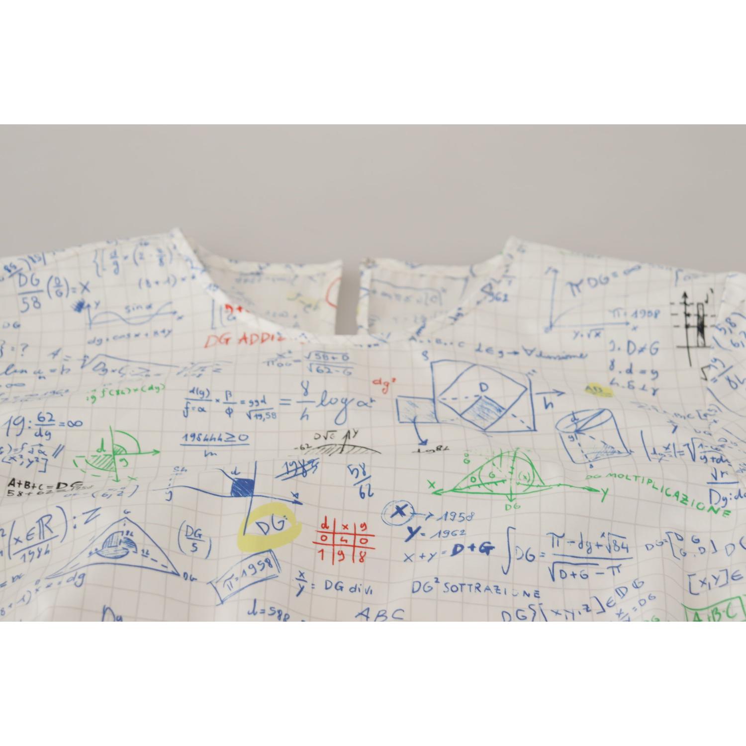 Dolce & Gabbana White Cotton Algebra Print Short Sleeves Top