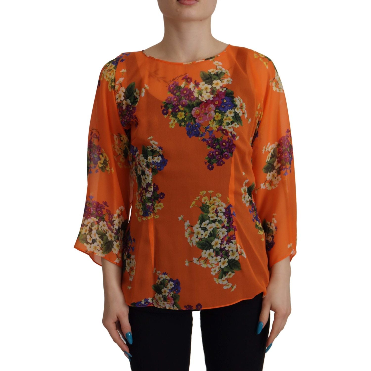 Dolce & Gabbana Orange Floral Print Long Sleeve Blouse