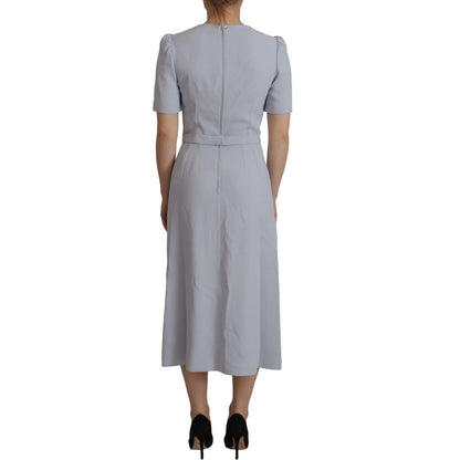 Dolce & Gabbana Blue Floral Applique Midi Viscose Dress