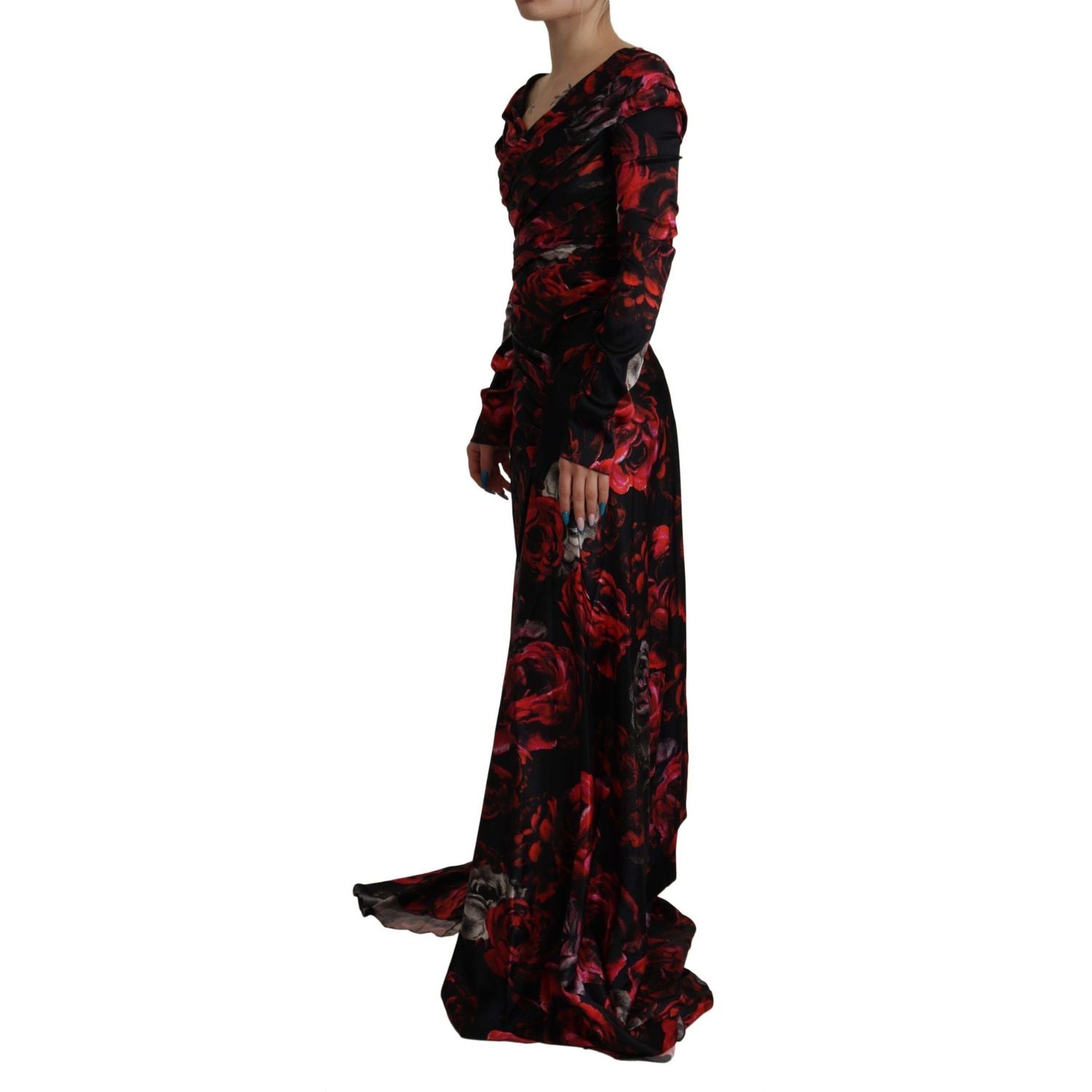 Dolce & Gabbana Black Floral Roses A-Line Sheath Gown Dress