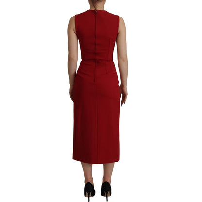 Dolce & Gabbana Red Sweetheart Neck Bodycon Midi Dress