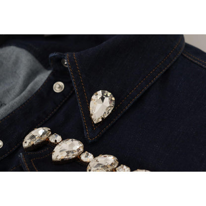 Dolce & Gabbana Blue Denim Crystal Embellish Cotton Jacket