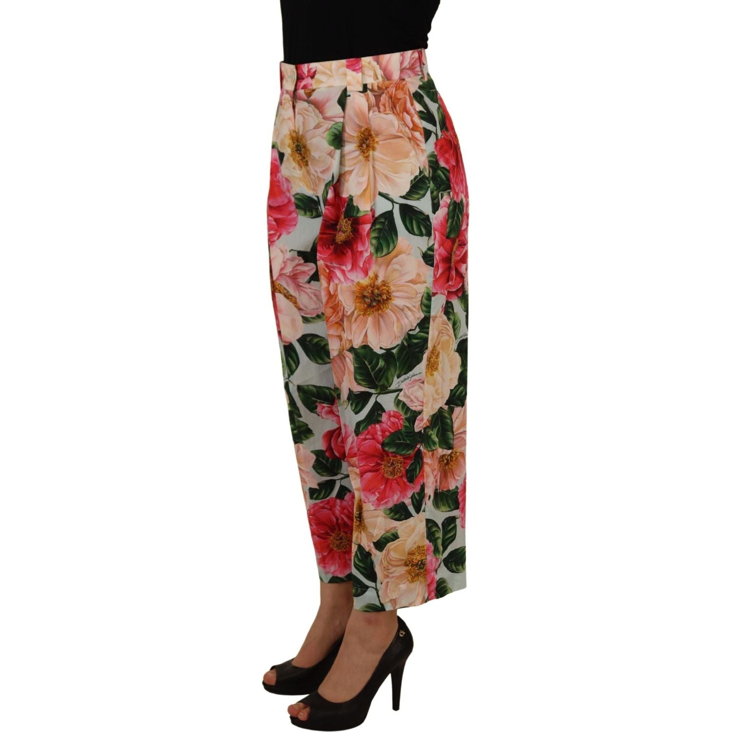 Dolce & Gabbana Multicolor Flora Printed High Waist Cropped Trouser Pants