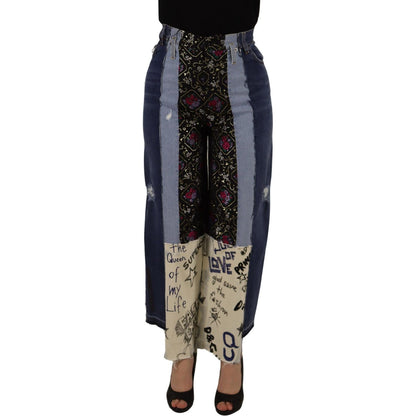 Dolce & Gabbana Multicolor Patchwork DG Fashion Wide Leg Denim Pant