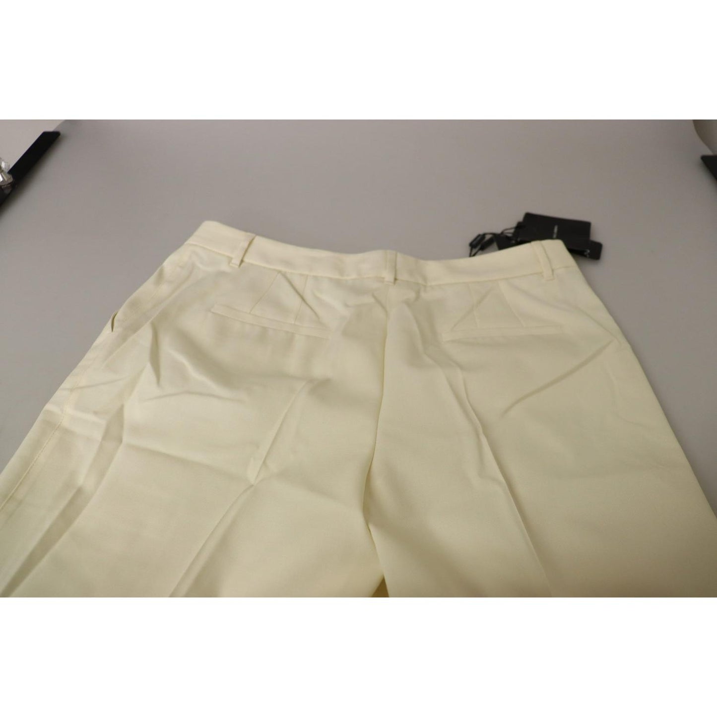 Dolce & Gabbana Ivory High Waist Cropped Folded Hem Trousers Pants