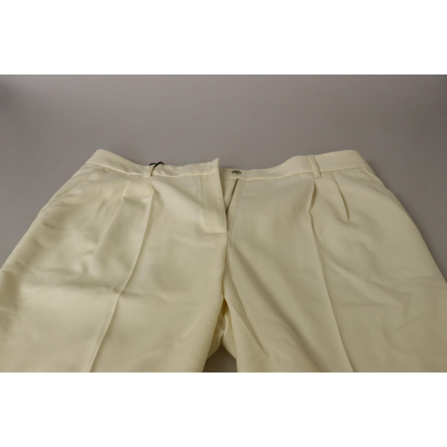 Dolce & Gabbana Ivory High Waist Cropped Folded Hem Trousers Pants