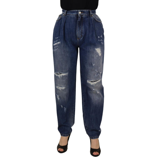 Dolce & Gabbana Blue Washed High Waist Loose Fit Pants