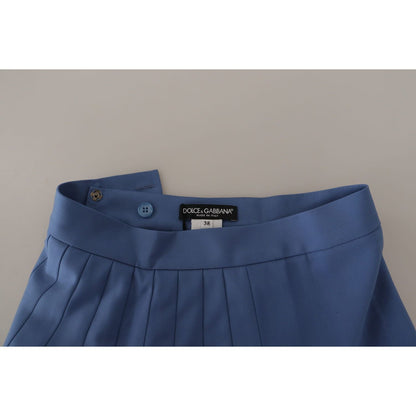 Dolce & Gabbana Blue Embellished Pleated Mini Skirt Wool