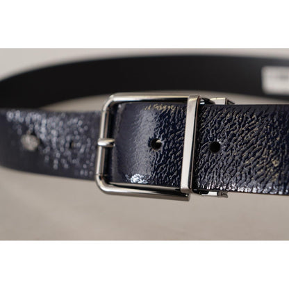 Dolce & Gabbana Blue Patent Leather Vernice Silver Logo Buckle Belt