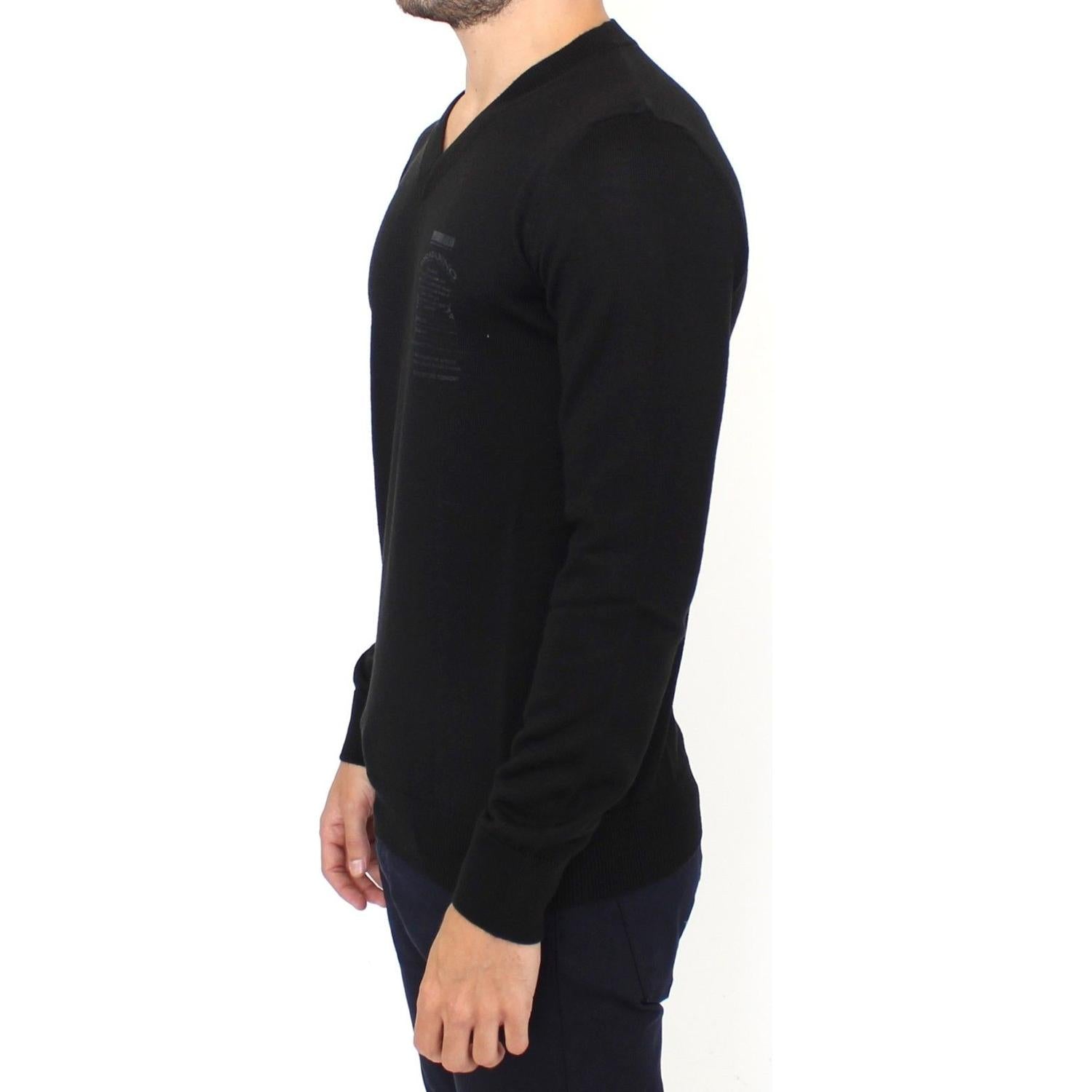 Ermanno Scervino Black Wool Blend V-neck Pullover Sweater