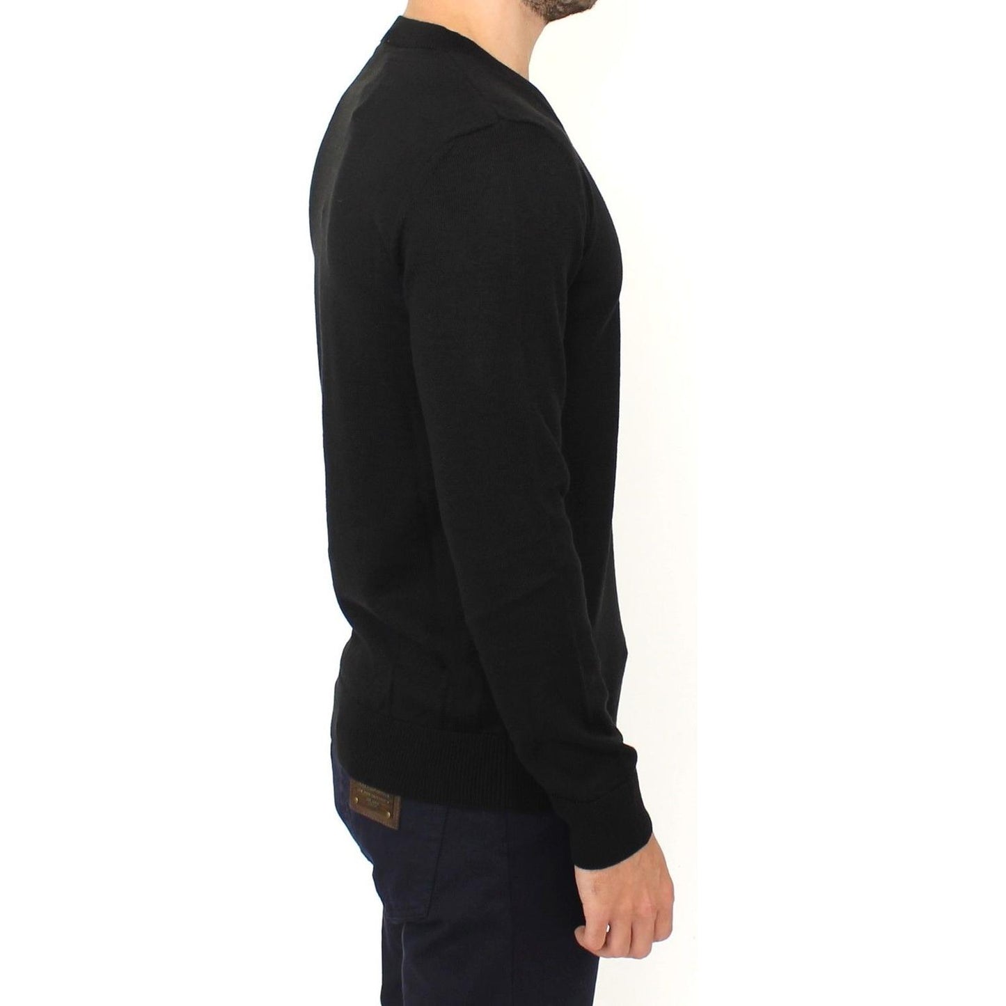 Ermanno Scervino Black Wool Blend V-neck Pullover Sweater Ermanno Scervino