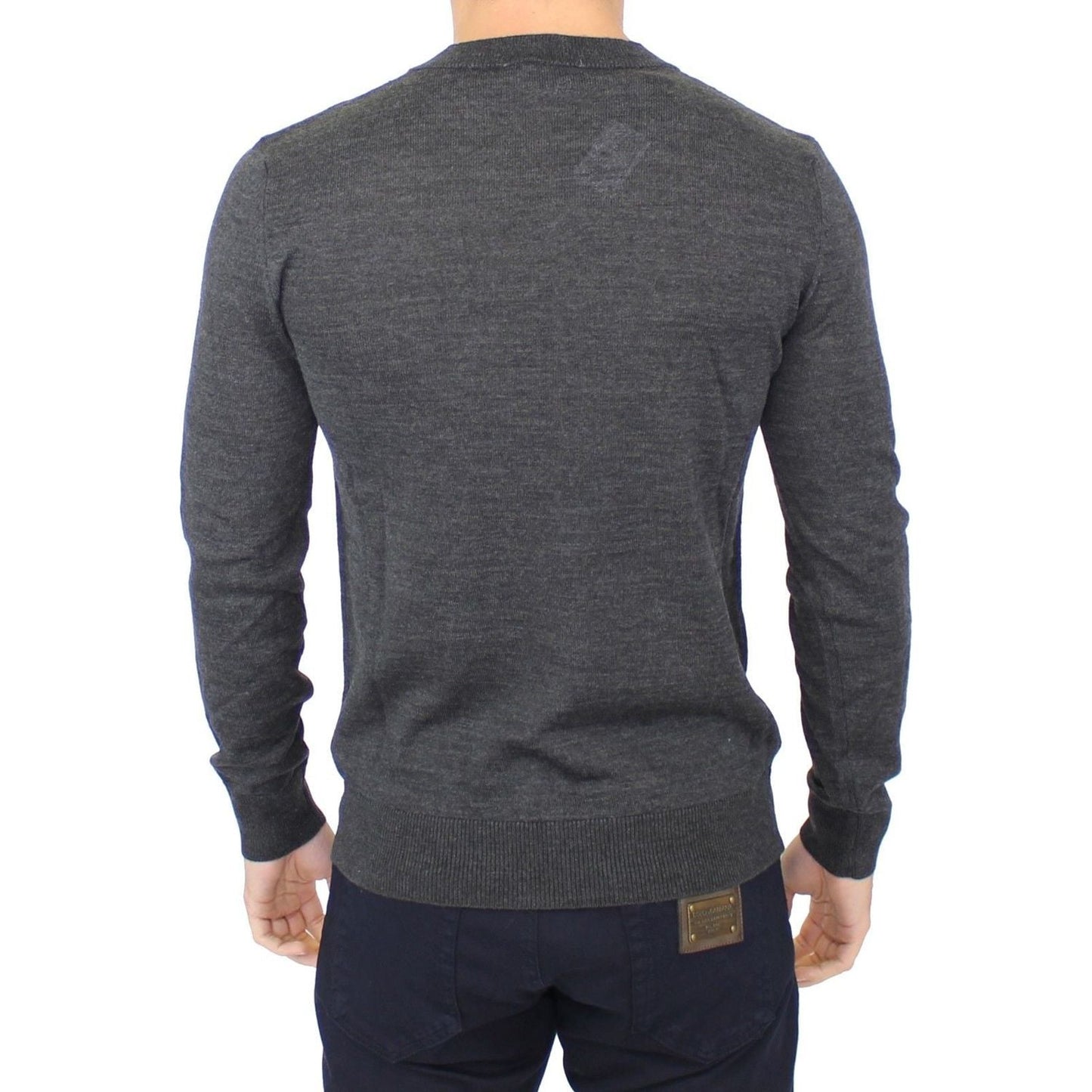 Ermanno Scervino Gray Wool Blend V-neck Pullover Sweater Ermanno Scervino