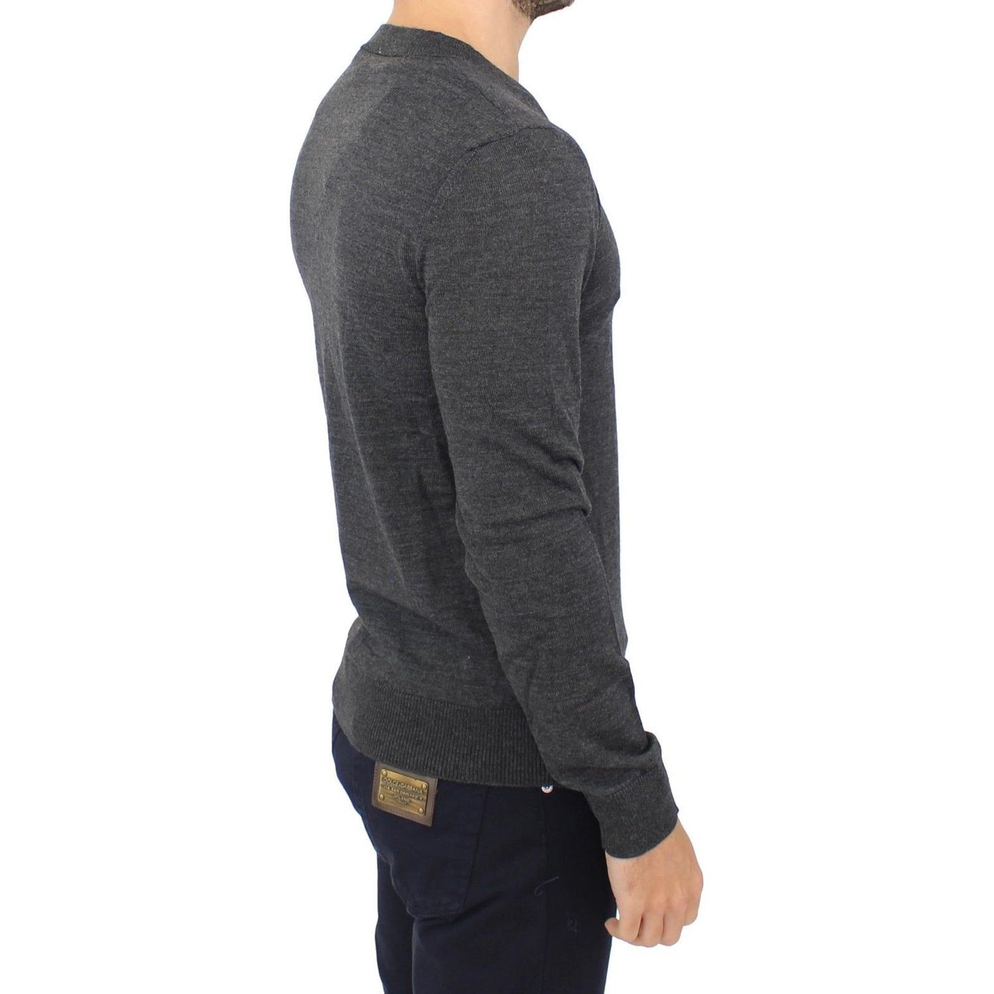 Ermanno Scervino Gray Wool Blend V-neck Pullover Sweater Ermanno Scervino