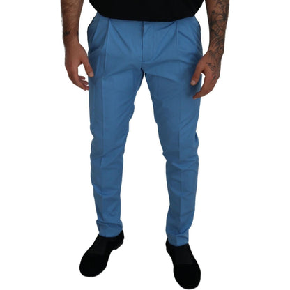 Dolce & Gabbana Blue Cotton Silk Trousers Chinos Pants