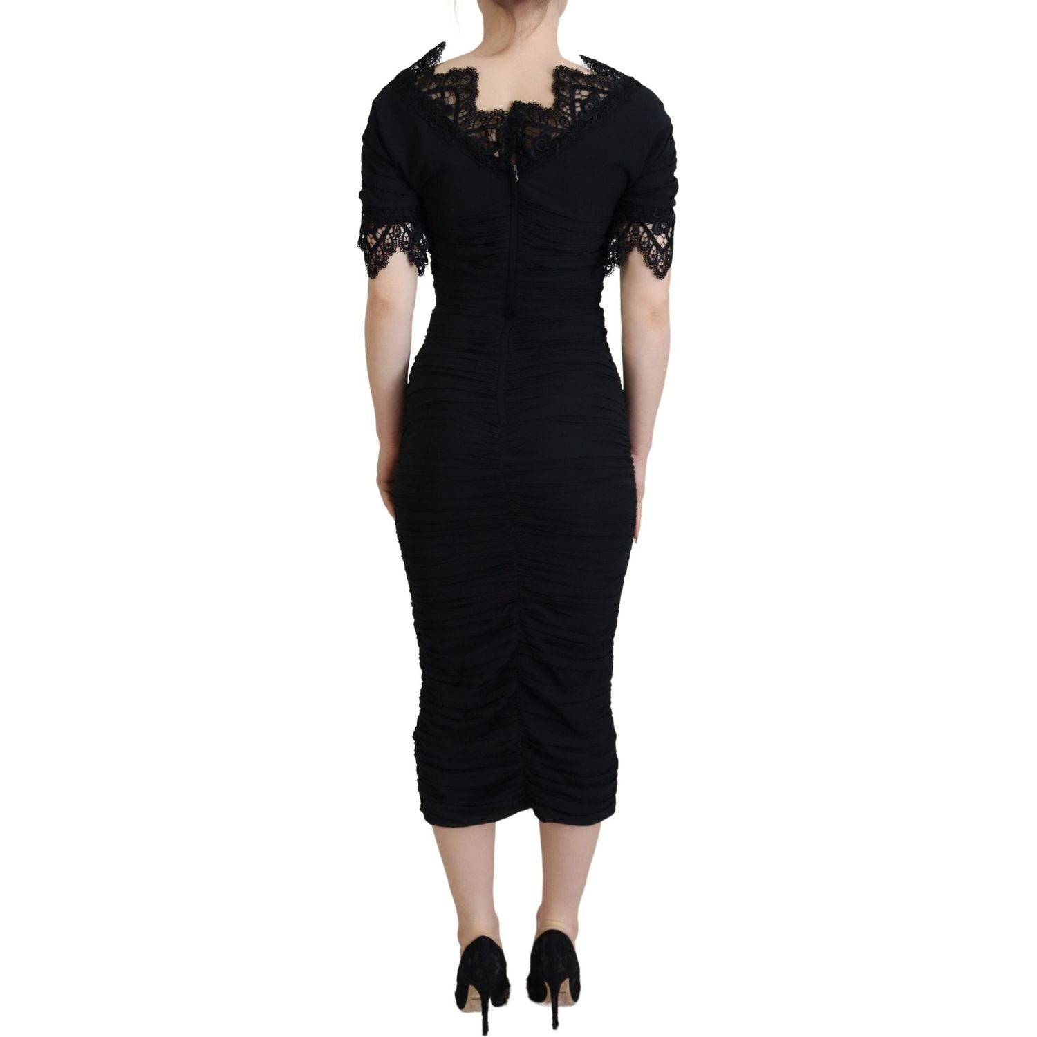 Dolce & Gabbana Black Sheath Midi Bodycon Lace Silk Dress