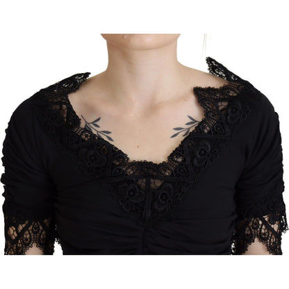 Dolce & Gabbana Black Sheath Midi Bodycon Lace Silk Dress