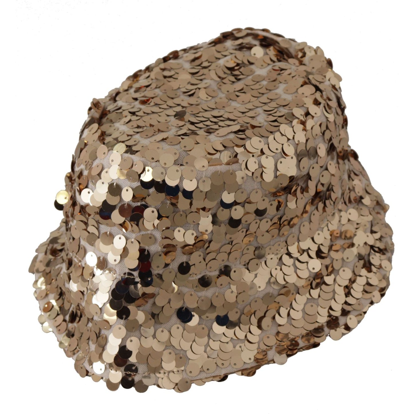 Dolce & Gabbana Gold Silk Sequin Embellished Designer Brim Bucket Hat