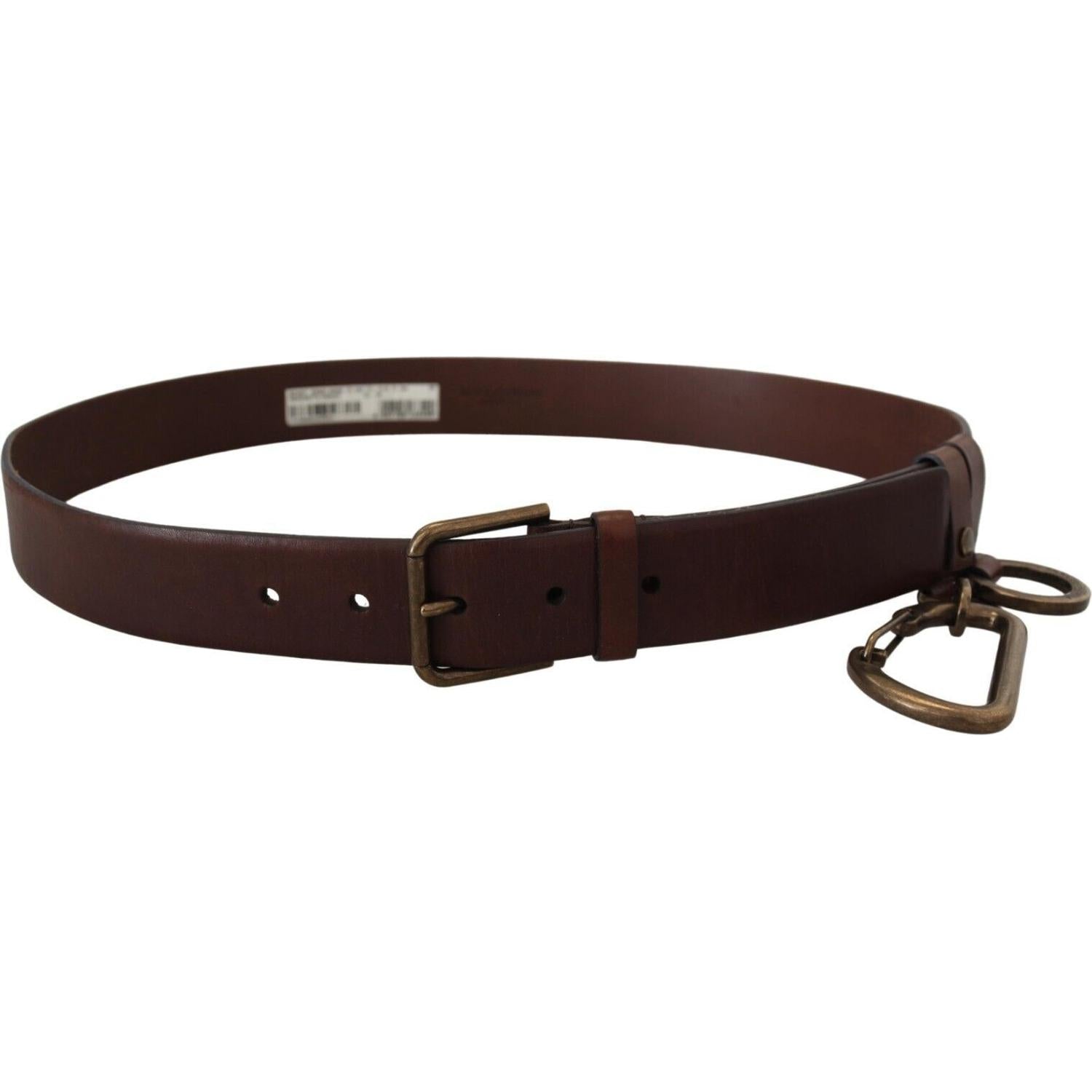 Dolce & Gabbana Brown Leather Gold Metal Buckle Carabiner Belt