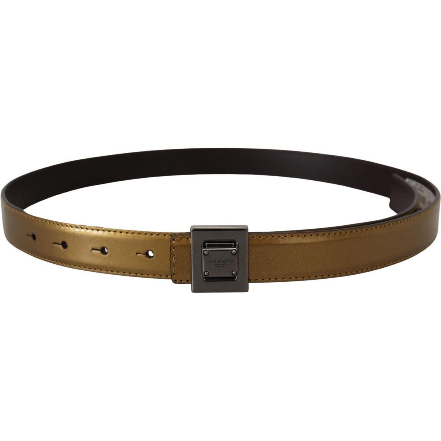 Dolce & Gabbana Gold Leather Silver Square Metal Buckle Belt BEL8975 - 36