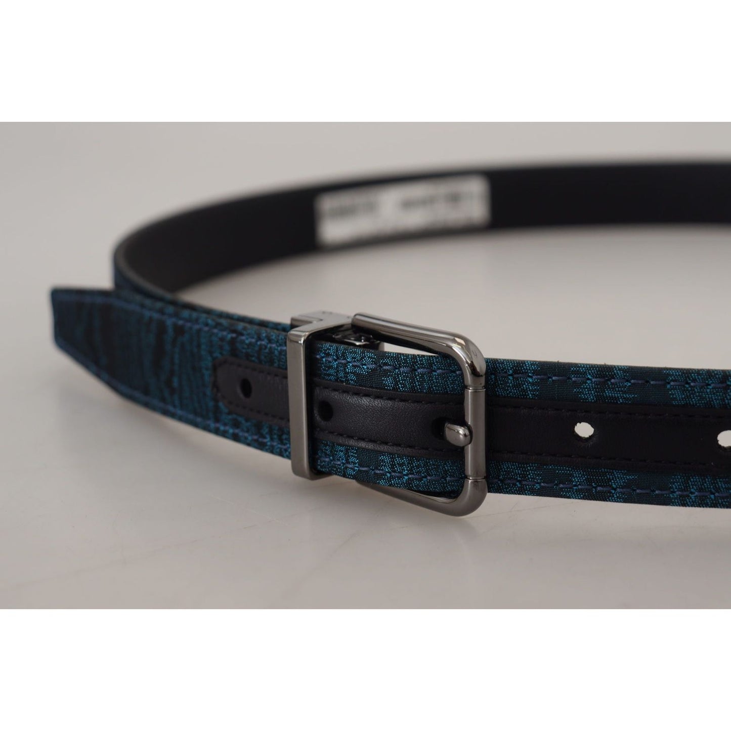 Dolce & Gabbana Blue Jacquard Moire Silver Metal Belt Men