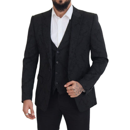 Dolce & Gabbana Black Floral Brocade 2 Piece MARTINI Suit