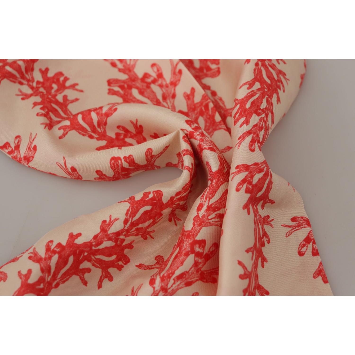 Dolce & Gabbana White Red Coral Print Shawl Wrap Fringe Scarf